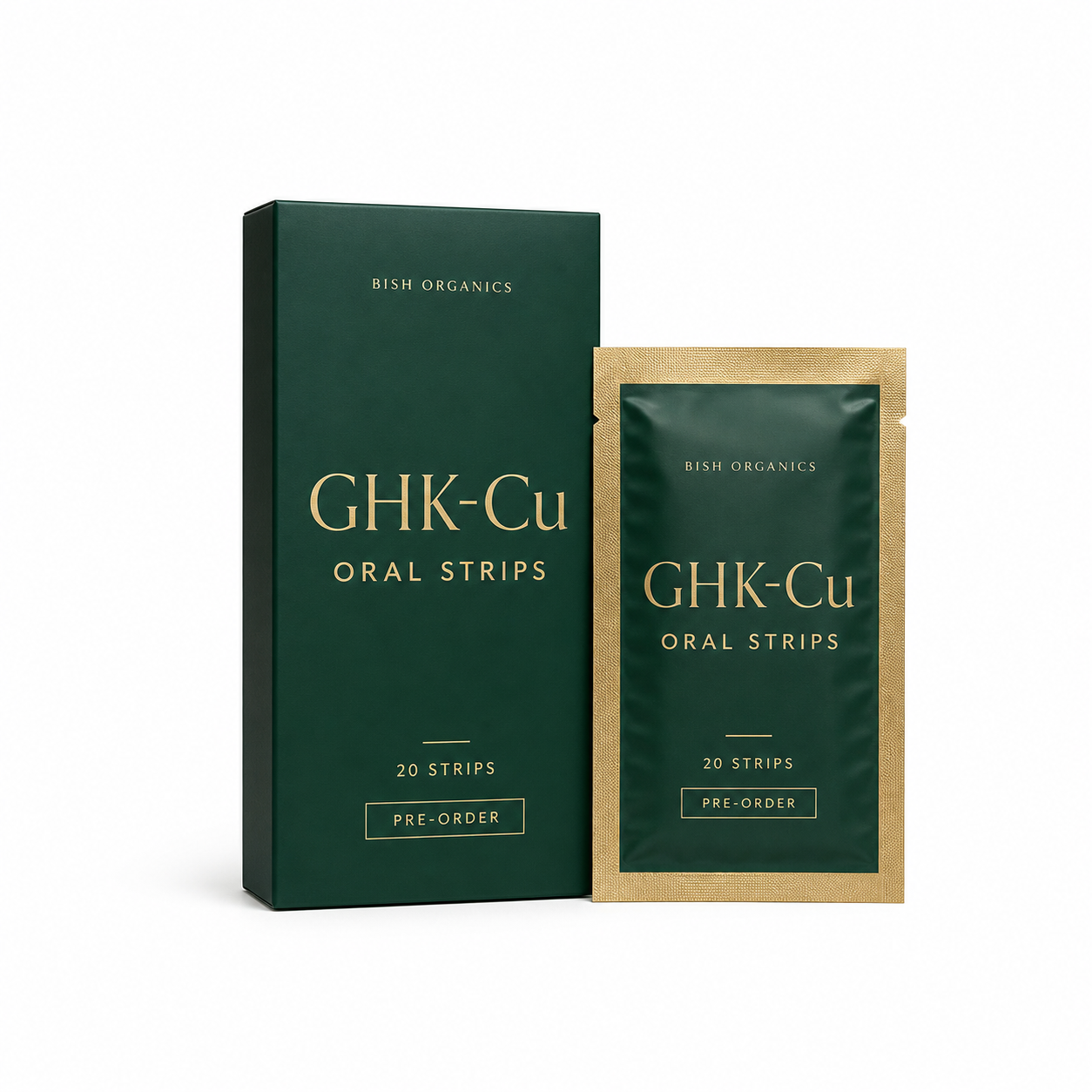 Bish Organics GHK-Cu Oral Strips 20 strip pre-order packaging on white