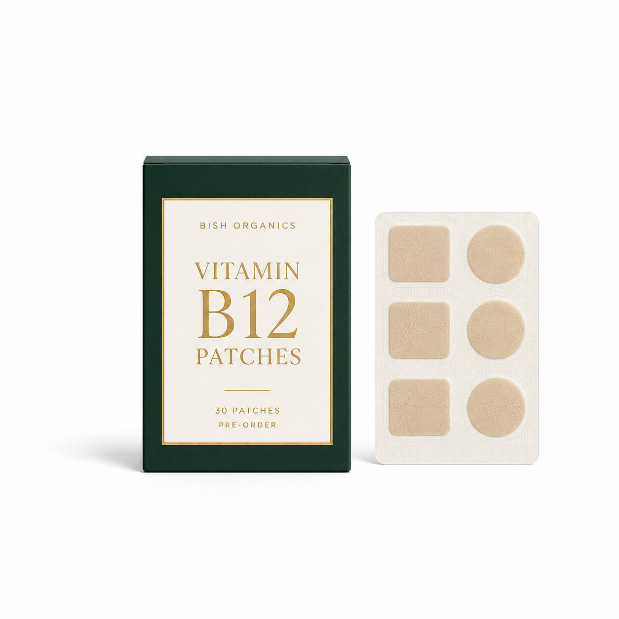 Bish Organics Vitamin B12 Patches 30 patch pre-order packaging on white