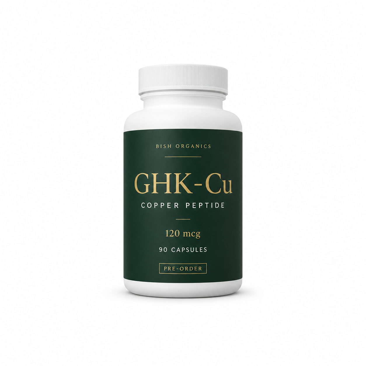 Bish Organics GHK-Cu Copper Peptide 90 capsules pre-order bottle on white