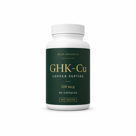 Bish Organics GHK-Cu Copper Peptide 90 capsules pre-order bottle on white