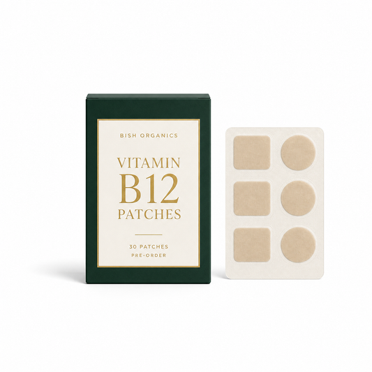 Bish Organics Vitamin B12 Patches 30 patch pre-order packaging on white